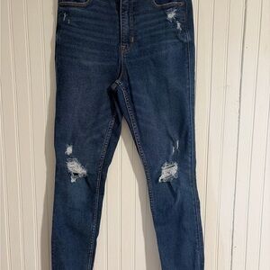 Old Navy Women's Dark Blue Distressed Skinny Jeans